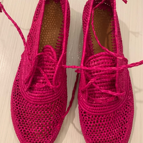 Pink raffia women’s Oxford summer shoes. on trend mesh style - Picture 2 of 6